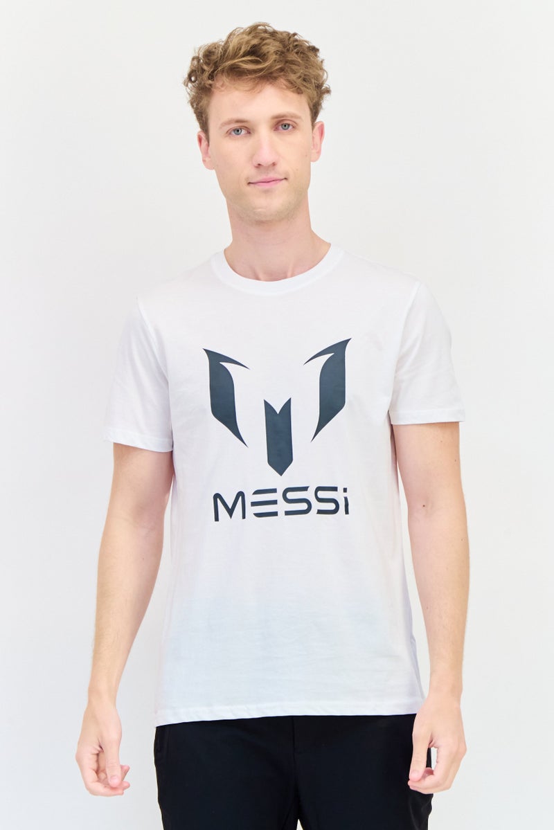 MESSI Men Crew Neck Short Sleeves Brand Logo T-Shirt, Bright White - Image 1