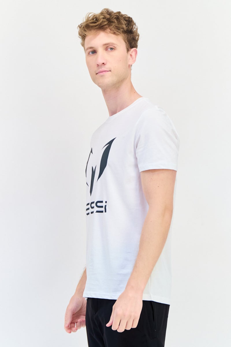 MESSI Men Crew Neck Short Sleeves Brand Logo T-Shirt, Bright White - Image 2