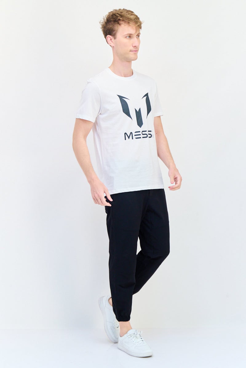 MESSI Men Crew Neck Short Sleeves Brand Logo T-Shirt, Bright White - Image 4