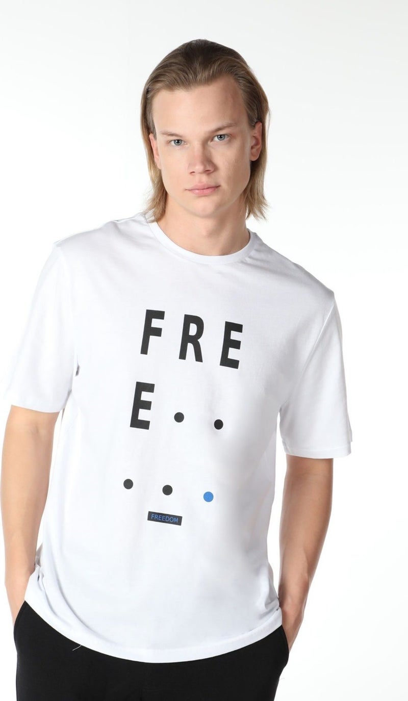 Defy's Men's Printed Short Sleeve Crew Neck T-Shirt White  - Image 1