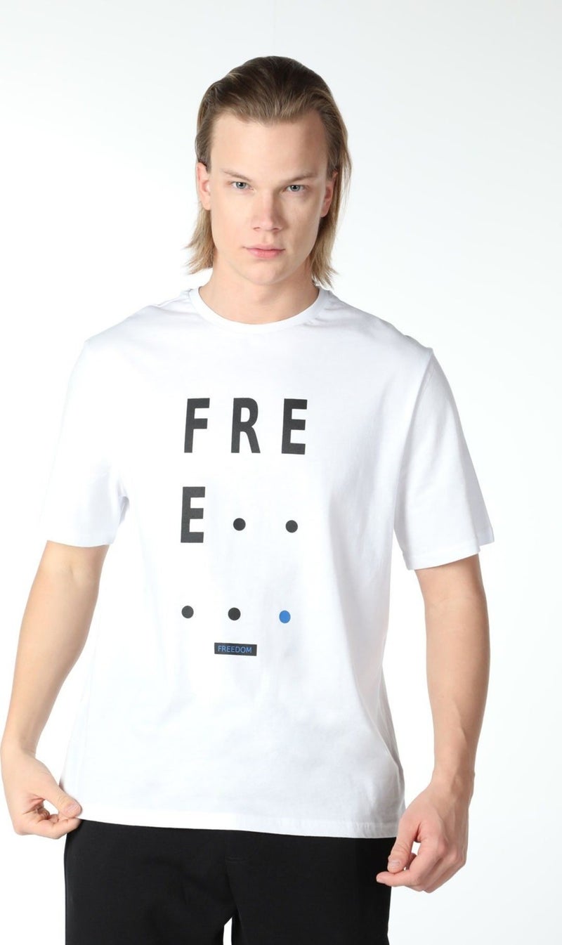 Defy's Men's Printed Short Sleeve Crew Neck T-Shirt White  - Image 2