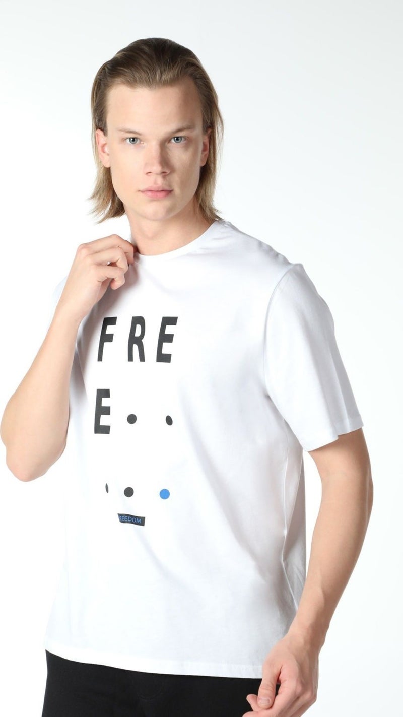 Defy's Men's Printed Short Sleeve Crew Neck T-Shirt White  - Image 3