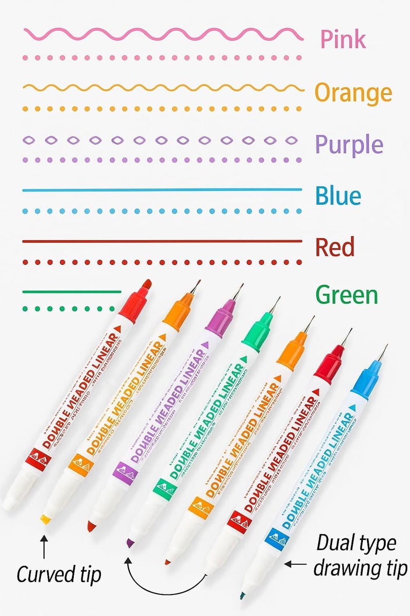 Fitto 6 Piece Curved Two Side Highlighter, 15.2cm Assorted Colors - Image 3