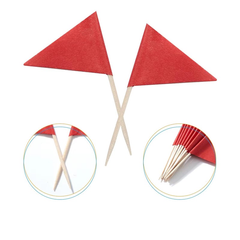 CANTENDO 100 Pcs Solid Red Toothpick Flags Small Mini Plain Red Color Triangle Stick Cupcake Toppers Flags DIY Decoration - Image 3