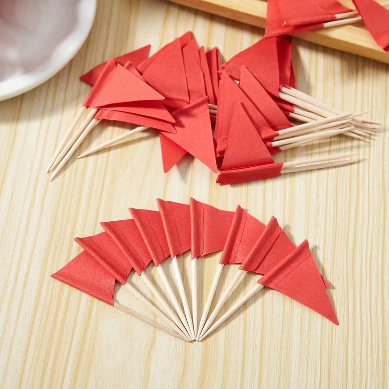 CANTENDO 100 Pcs Solid Red Toothpick Flags Small Mini Plain Red Color Triangle Stick Cupcake Toppers Flags DIY Decoration - Image 4