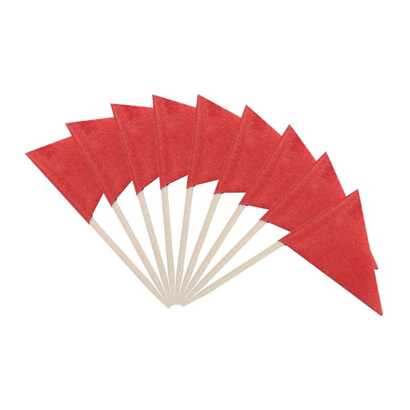 CANTENDO 100 Pcs Solid Red Toothpick Flags Small Mini Plain Red Color Triangle Stick Cupcake Toppers Flags DIY Decoration - Image 1