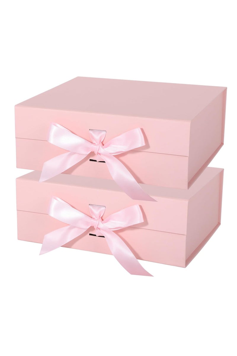 YelaJoy 2Pcs Luxury Magnetic Gift Box with Lid, Ribbons and Gift Bag, Medium Size-9.4x7x3 Inches, Great for Wedding, Birthdays(Pink) - Image 1