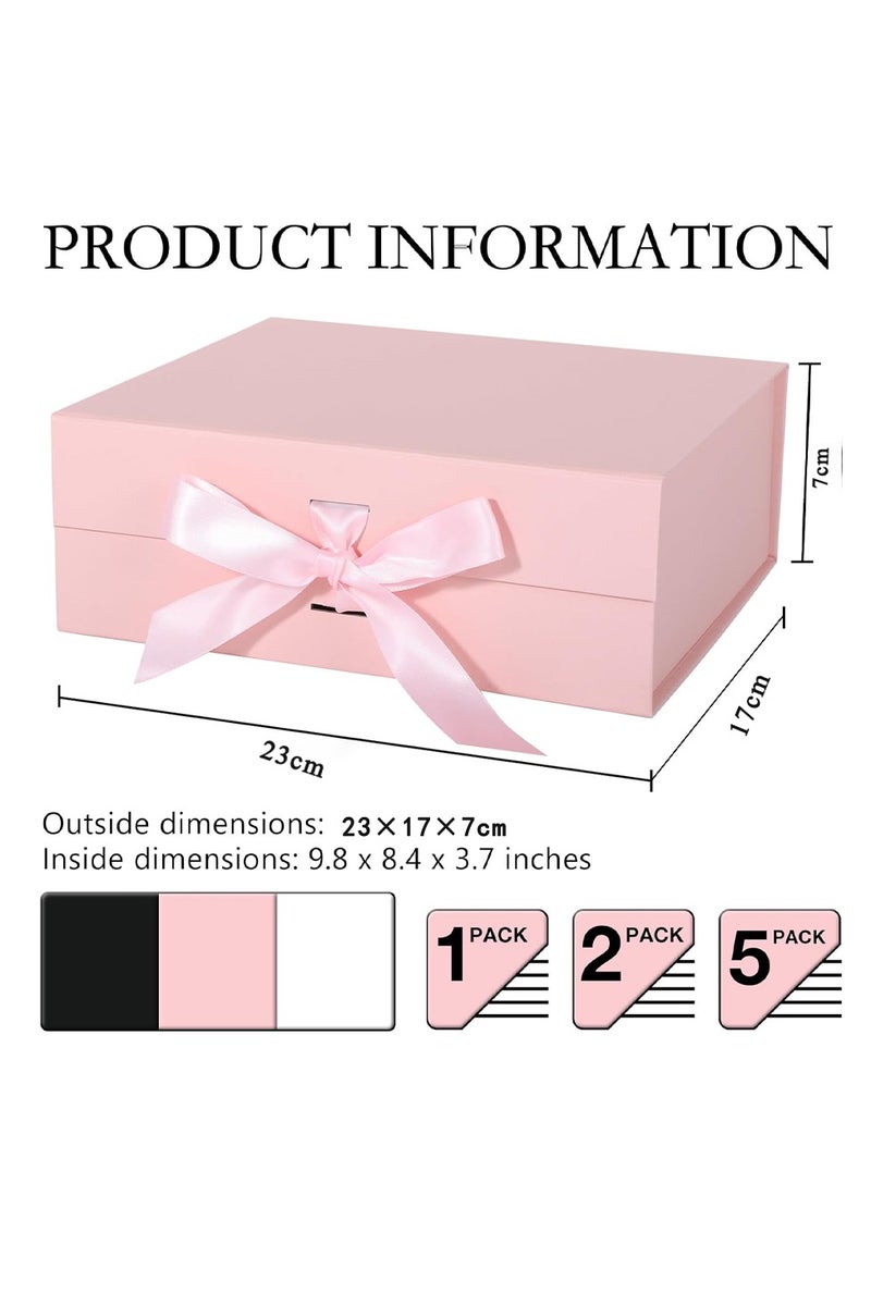 YelaJoy 2Pcs Luxury Magnetic Gift Box with Lid, Ribbons and Gift Bag, Medium Size-9.4x7x3 Inches, Great for Wedding, Birthdays(Pink) - Image 2