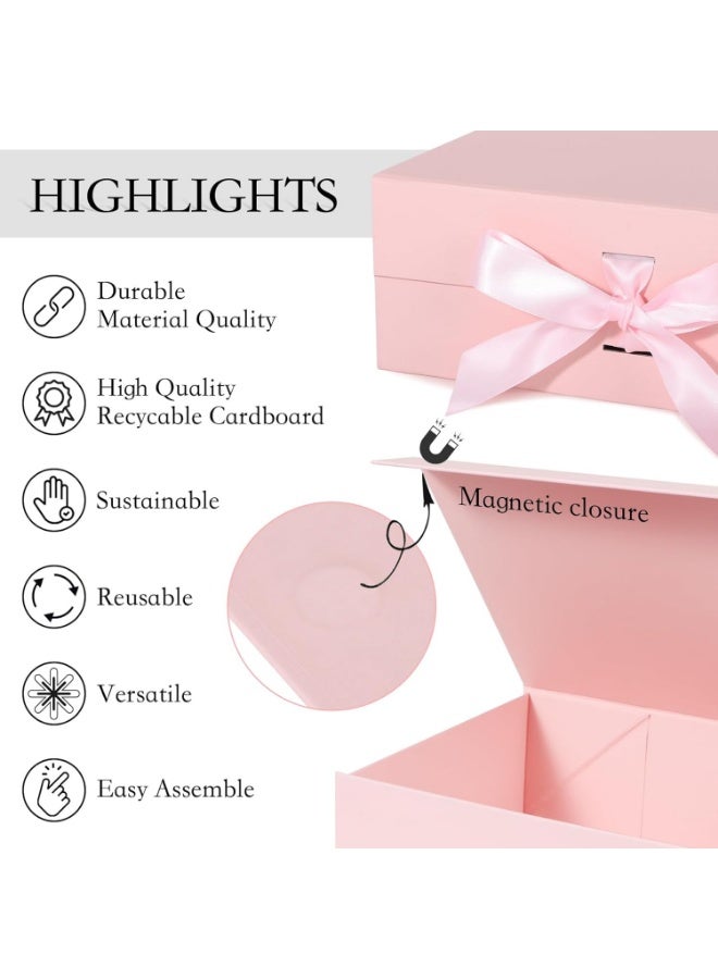 YelaJoy 2Pcs Luxury Magnetic Gift Box with Lid, Ribbons and Gift Bag, Medium Size-9.4x7x3 Inches, Great for Wedding, Birthdays(Pink) - Image 3