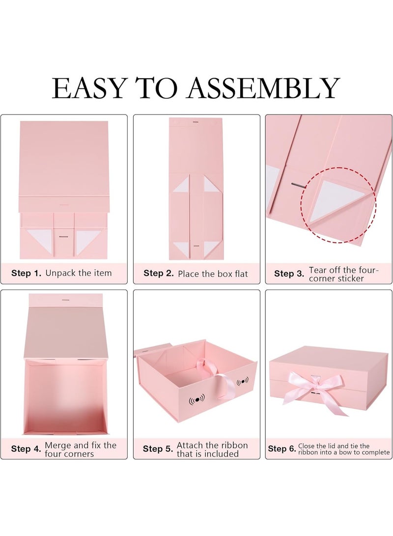 YelaJoy 2Pcs Luxury Magnetic Gift Box with Lid, Ribbons and Gift Bag, Medium Size-9.4x7x3 Inches, Great for Wedding, Birthdays(Pink) - Image 5