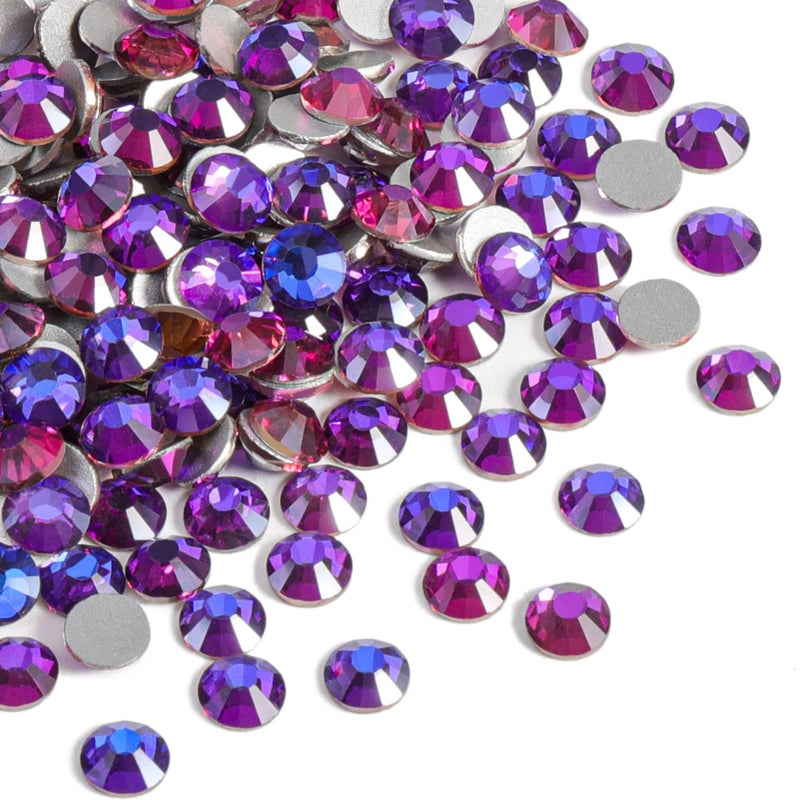 Beadsland 2880pcs Flat Back Crystal Rhinestones Round Gems for Nail Art and Craft Glue Fix Purple VelvetSS102729mm