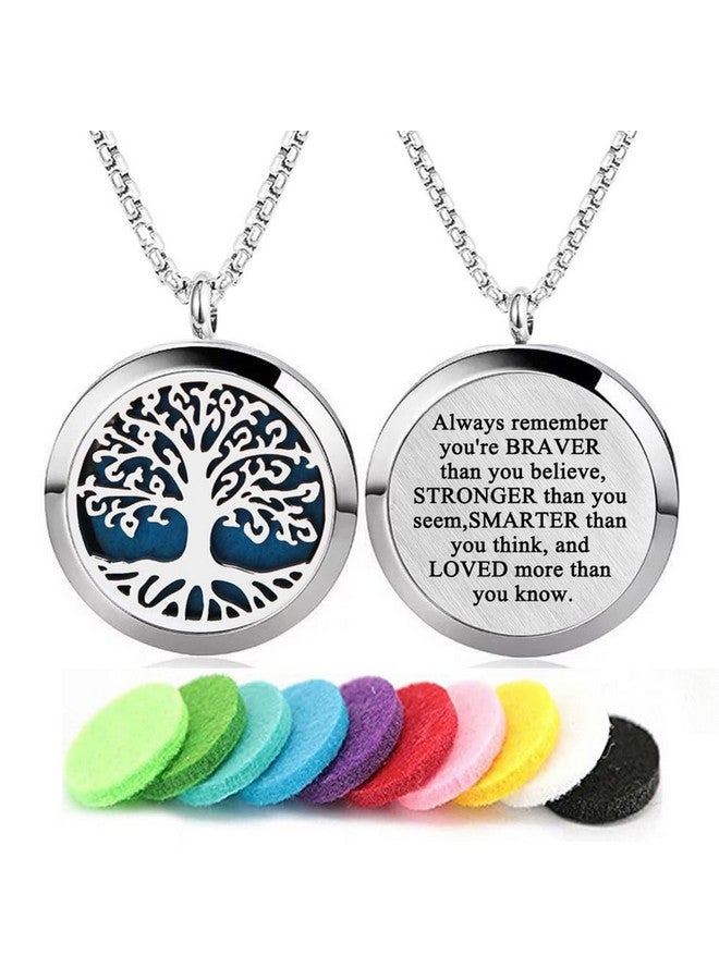 GFONDINGD Aromatherapy Essential Oil Diffuser Necklace Tree Of Life Pattern Stainless Steel Locket Pendant  - Image 1