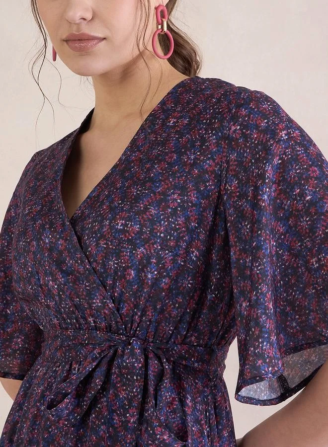 Femmella Floral Print V-Neck Wrap Maxi Dress with Tie-Up Belt by Styli