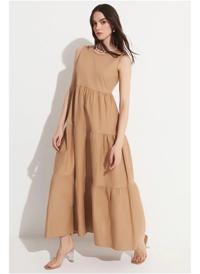 جون June Women A-Line Sleeveless Flounce Skirt Maxi Dress Taba