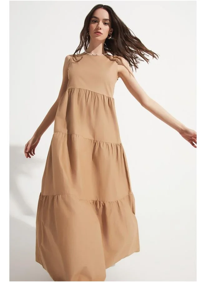 جون June Women A-Line Sleeveless Flounce Skirt Maxi Dress Taba