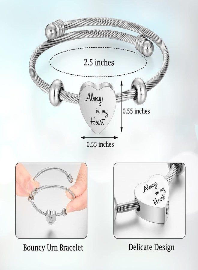 abooxiu Urn Bracelet for Ashes Heart Ash Bracelet Cremation Jewelry for Ashes Stainless Steel Urn Bangles for Ashes Memorial Keepsake Cremation Bracelets for Ashes for Women Men - Always in my Heart - Image 2