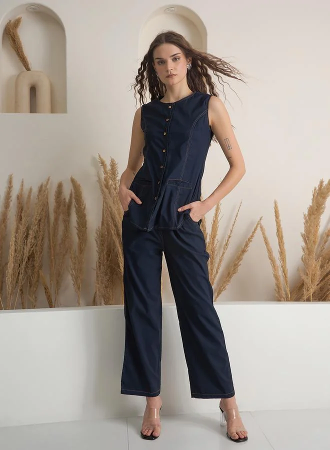 sanskrutihomes Sanskrutihomes Solid Buttoned Pure Cotton Top and Trousers Co-Ords