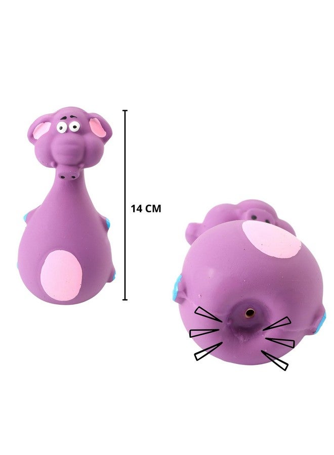 لعبة مضغ تصدر صوت صرير من المطاط الطبيعي - (فيل أرجواني)، مناسبة للجراء، الكلاب الصغيرة جدًا إلى الصغيرة (0-10 كجم) | لعبة متينة بتصميم حيواني، لعبة إحضار ومضغ - Image 2