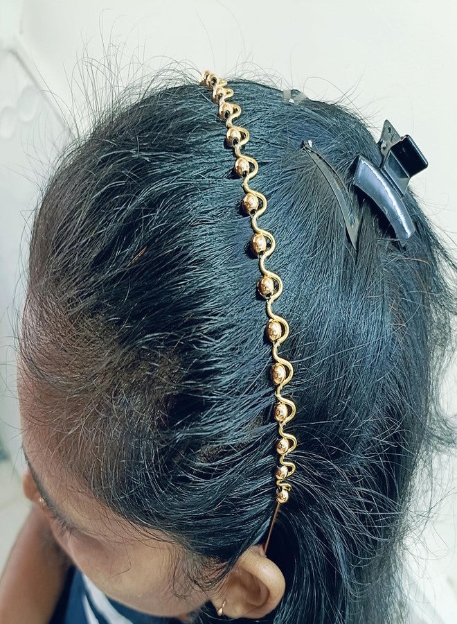 AJICA Pearl Beads Hair Band with Zig Zag Model for Kids Women and Girls Hair Band (GOLDEN, Pack of 3) - Image 3