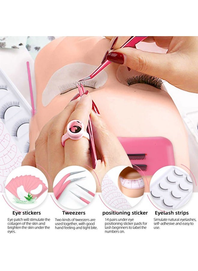 DNSGOOR Lash Extension Kit Professional Eyelash Grafting Training Tools Mannequin Head USB Fan Lash Shampoo 0.07D Curl Mix 8-15mm Glue Practice Eyelash Strips Lash Mapping,Exercise Set for Beginner - Image 3