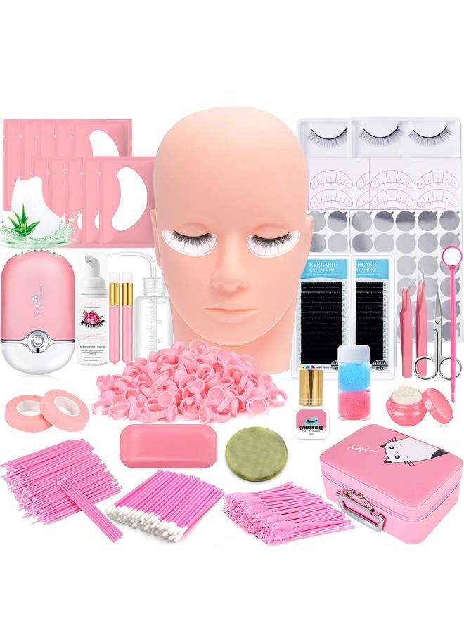 DNSGOOR Lash Extension Kit Professional Eyelash Grafting Training Tools Mannequin Head USB Fan Lash Shampoo 0.07D Curl Mix 8-15mm Glue Practice Eyelash Strips Lash Mapping,Exercise Set for Beginner - Image 1