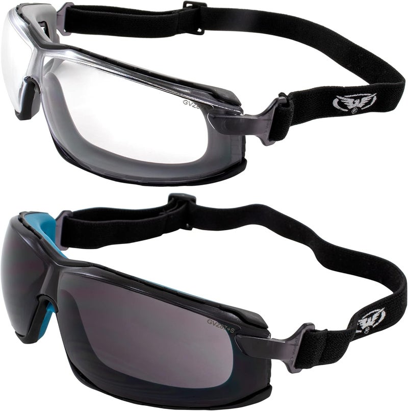 Global Vision Sunn Up Motorcycle Safety Goggles - 2 Pair with Clear and Smoke Lenses - Image 1