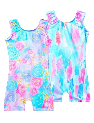 Nokecina Leotard for Girls Gymnastics Size 3t 4t Two Packs Blue Rose Flowers Biketard Workout Unitards - Image 1