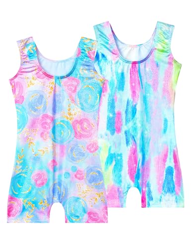 Nokecina Leotard for Girls Gymnastics Size 3t 4t Two Packs Blue Rose Flowers Biketard Workout Unitards - Image 2