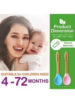NutriChef 2 Piece Baby & Toddler Spoon Set All Natural Wooden Spoon Set W/Soft Curved Food Grade Silicone Head Selffeeding Utensils Bpa Free Toddler & Child Tableware For Ages 4 Months 6 Years  - Image 2