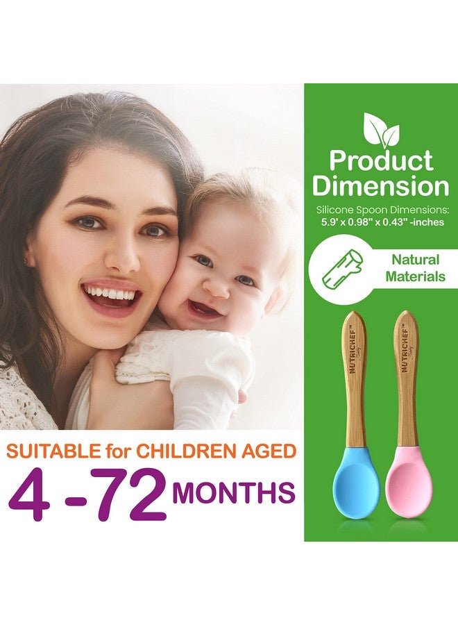 NutriChef 2 Piece Baby & Toddler Spoon Set All Natural Wooden Spoon Set W/Soft Curved Food Grade Silicone Head Selffeeding Utensils Bpa Free Toddler & Child Tableware For Ages 4 Months 6 Years - Image 2
