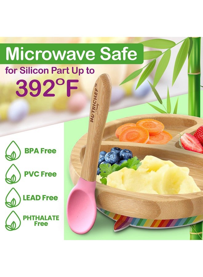 NutriChef 2 Piece Baby & Toddler Spoon Set All Natural Wooden Spoon Set W/Soft Curved Food Grade Silicone Head Selffeeding Utensils Bpa Free Toddler & Child Tableware For Ages 4 Months 6 Years - Image 3