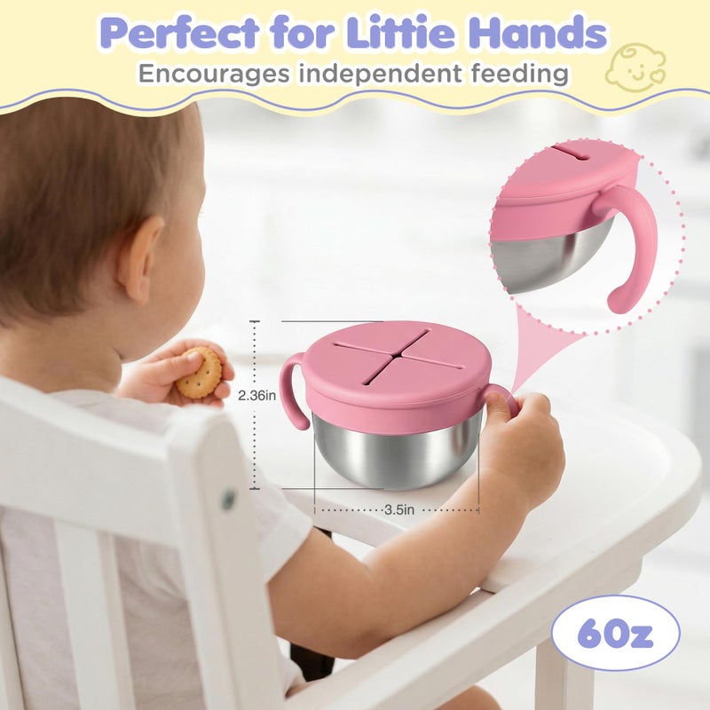URMYWO Snack Cups, 2 Pack Stainless Steel Toddler Snack Containers, Spill-Proof Snack Bowls, Silicone Removable Lids & Handles, Food Storage Containers, Dishwasher Safe Snack Container, Baby Shower Gifts - Image 4