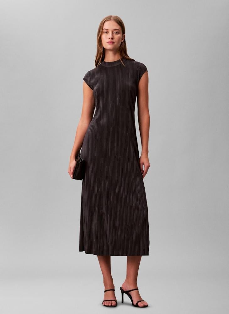 CALVIN KLEIN Pleated Crew Neck Short Sleeve Midi Dress - Image 1