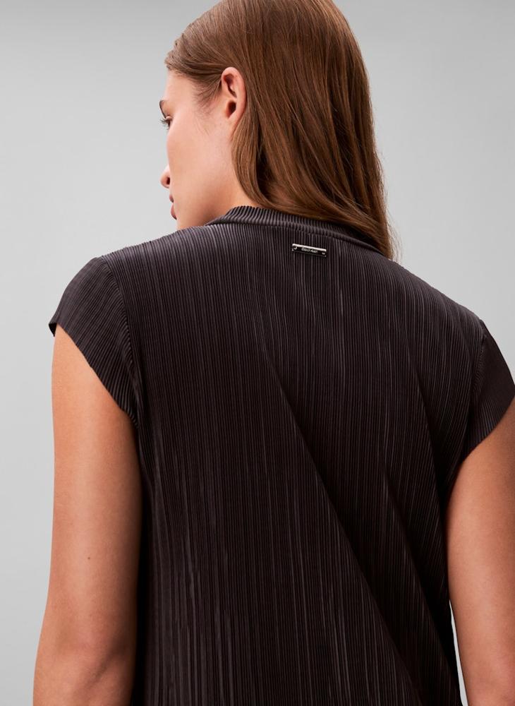 CALVIN KLEIN Pleated Crew Neck Short Sleeve Midi Dress - Image 4