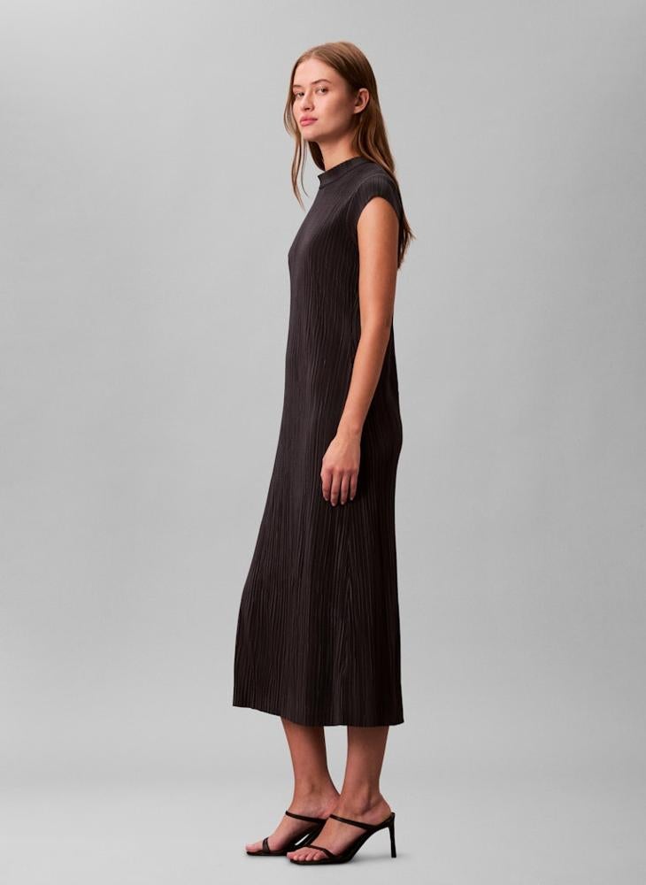 CALVIN KLEIN Pleated Crew Neck Short Sleeve Midi Dress - Image 5