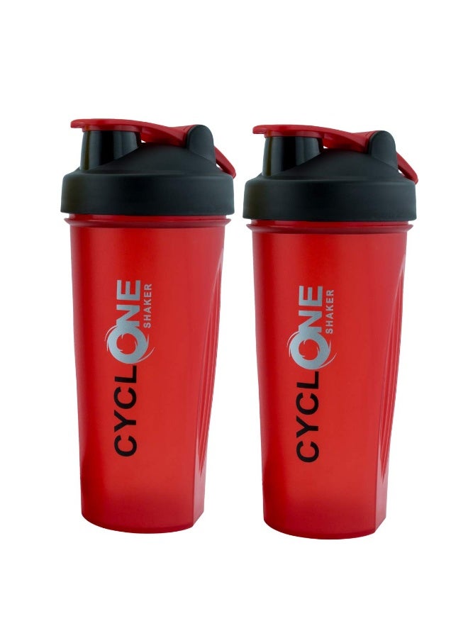 Trueware Cyclone Gym Shaker - Protein Shake Mixer with Leak-Proof Design | Food grade Plastic | BPA-Free 700ml Capacity | Ideal Workout Blender for Fitness Lovers | Sports Bottle with Easy-Grip Lid for Smoothies and Protein Shakes"| Color Red | Setof 2 - Image 1