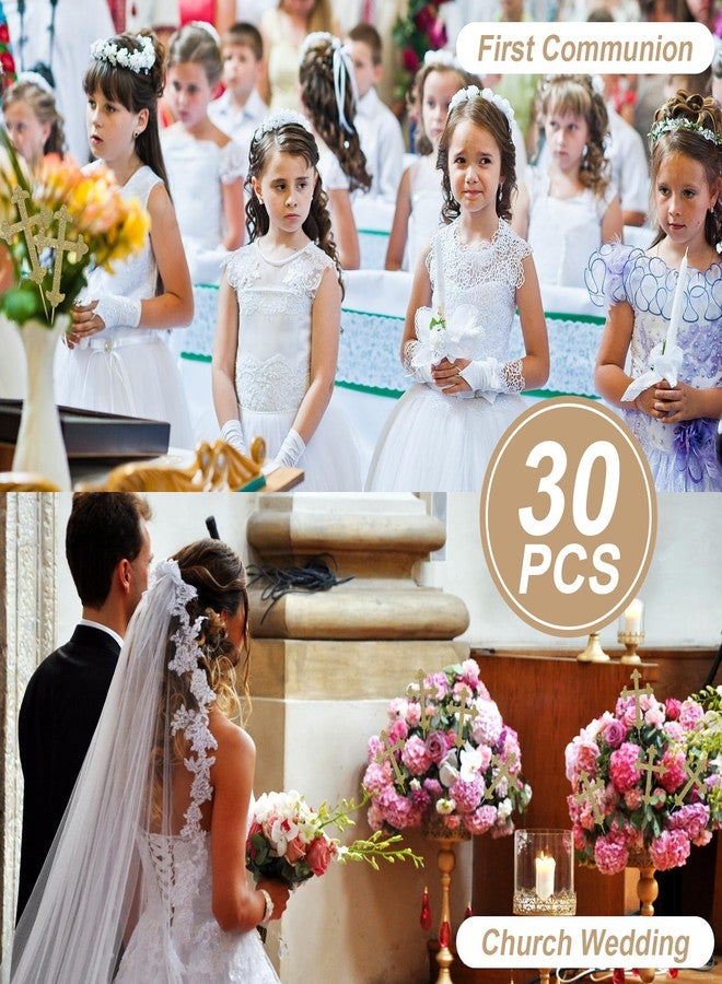 Menkxi 30 Pcs Baptism Gold Glitter Cross Centerpiece Sticks 10" Double Side Cross Baby Shower Cake Toppers Centerpieces for Tables Wedding Birthday Party Religious Christening Decoration - Image 4