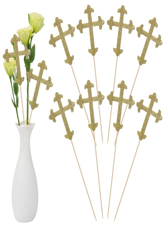Menkxi 30 Pcs Baptism Gold Glitter Cross Centerpiece Sticks 10" Double Side Cross Baby Shower Cake Toppers Centerpieces for Tables Wedding Birthday Party Religious Christening Decoration - Image 1
