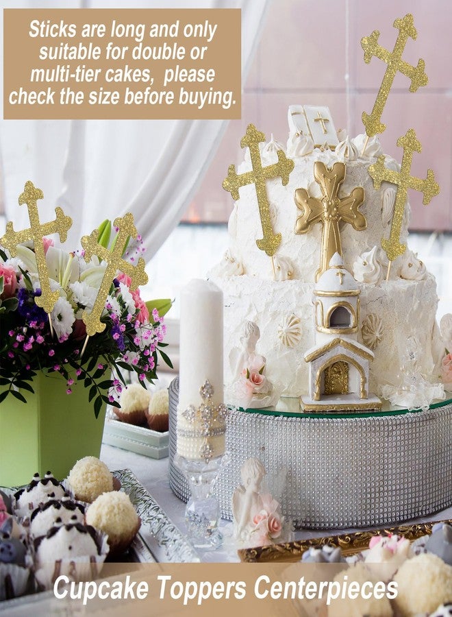 Menkxi 30 Pcs Baptism Gold Glitter Cross Centerpiece Sticks 10" Double Side Cross Baby Shower Cake Toppers Centerpieces for Tables Wedding Birthday Party Religious Christening Decoration - Image 5
