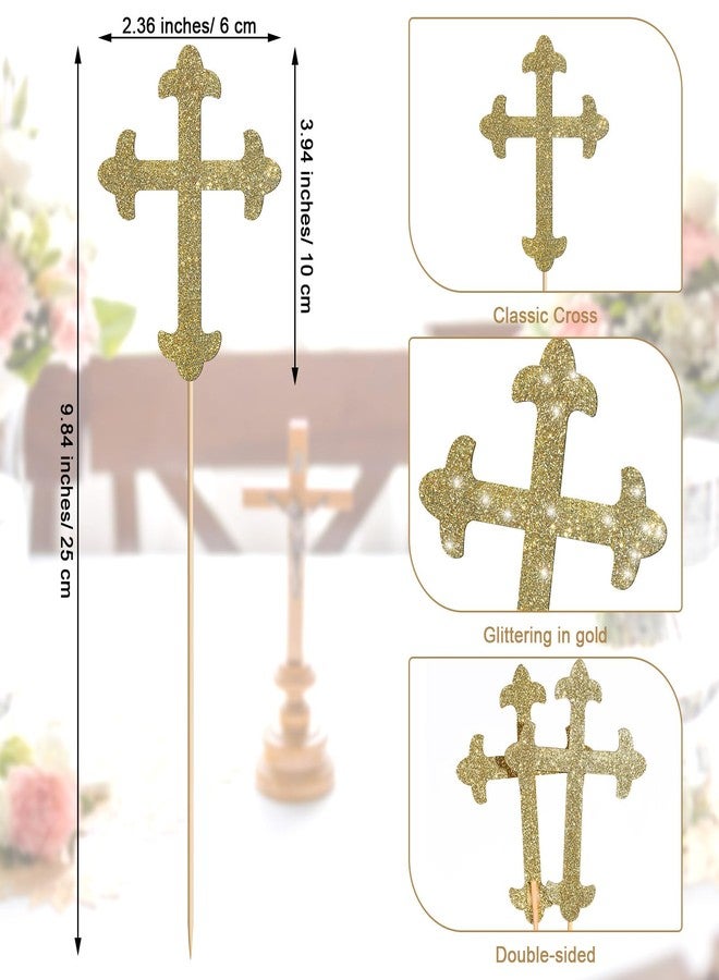 Menkxi 30 Pcs Baptism Gold Glitter Cross Centerpiece Sticks 10" Double Side Cross Baby Shower Cake Toppers Centerpieces for Tables Wedding Birthday Party Religious Christening Decoration - Image 2