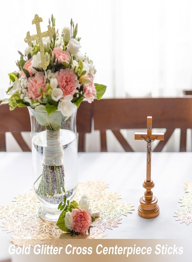Menkxi 30 Pcs Baptism Gold Glitter Cross Centerpiece Sticks 10" Double Side Cross Baby Shower Cake Toppers Centerpieces for Tables Wedding Birthday Party Religious Christening Decoration - Image 3