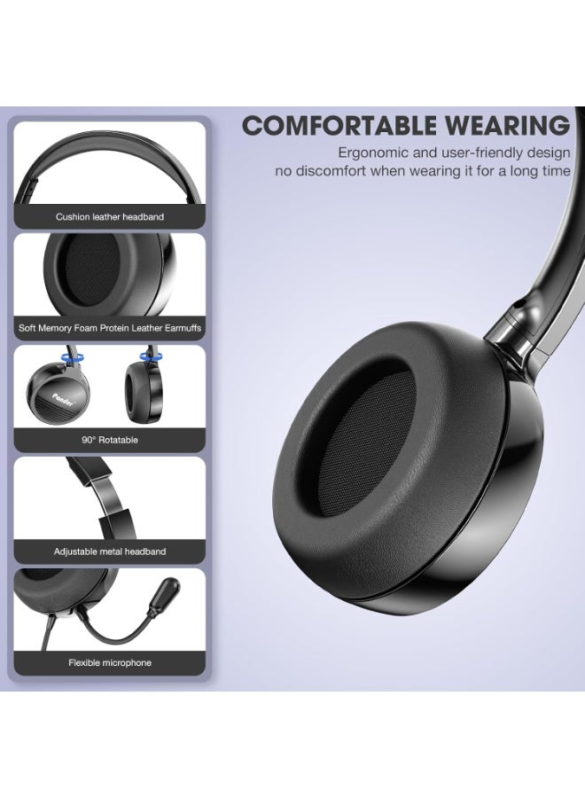 PANDER Headset wtih Mic, Headset with Microphone for PC, Computer Headset with Noise Canceling Mic for Laptop, USB-A/Type-C Wired Headset with Mute for Home Office Online Class Skype Zoom Meetings - Image 2