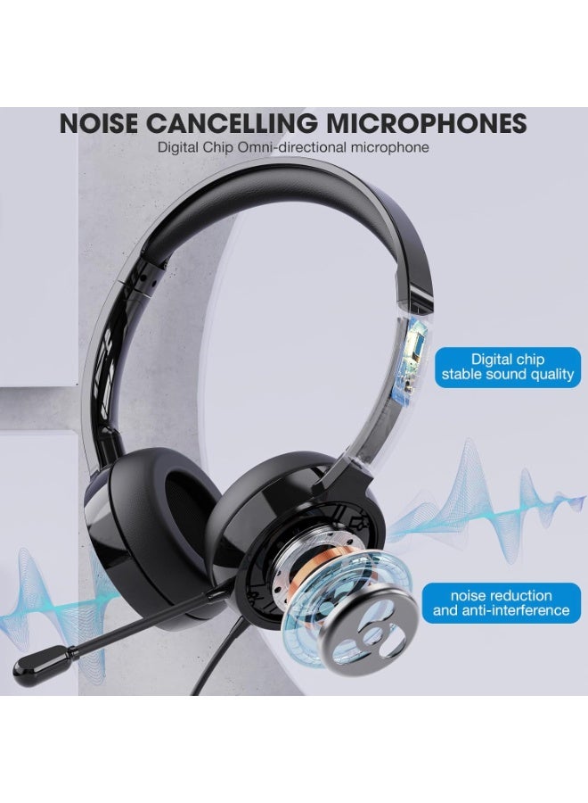 PANDER Headset wtih Mic, Headset with Microphone for PC, Computer Headset with Noise Canceling Mic for Laptop, USB-A/Type-C Wired Headset with Mute for Home Office Online Class Skype Zoom Meetings - Image 3