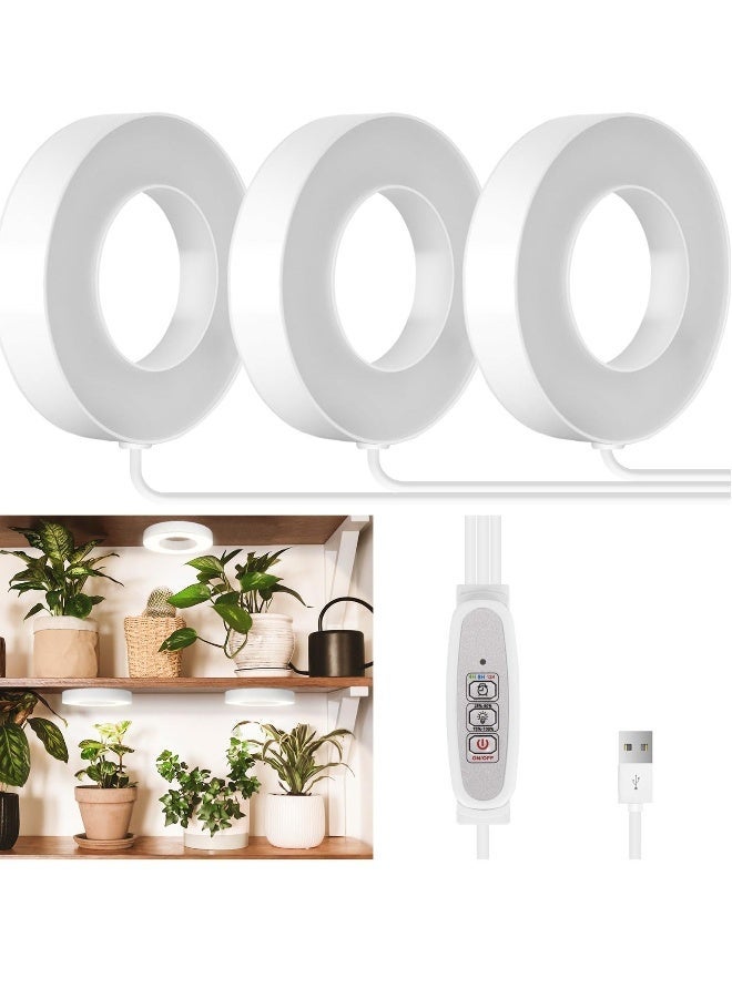 Ceiling Grow Light for Indoor Plants 144 LEDs Full Spectrum Indoor Grow Plant Light 5V Safe Voltage Plant Lamp 4 Dimmable Brightness Levels with 4 8 12H Auto Timer Ideal for Indoor Plants 3 Pack