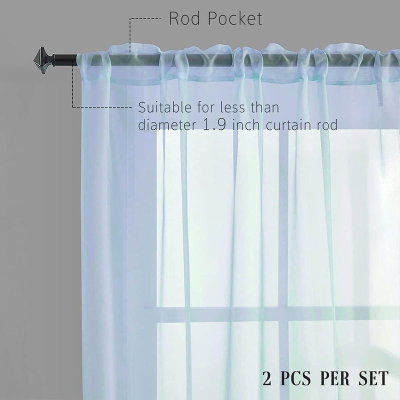 Toava Deco Baby Blue Sheer Curtains 84 Inches Long For Bedroom Rod Pocket Sheer Voile Curtains Panels Light Filtering Blue Sheer Drapes For Windows/Living Room/Boys/Kids Room 52X84 2 Panels - Image 2