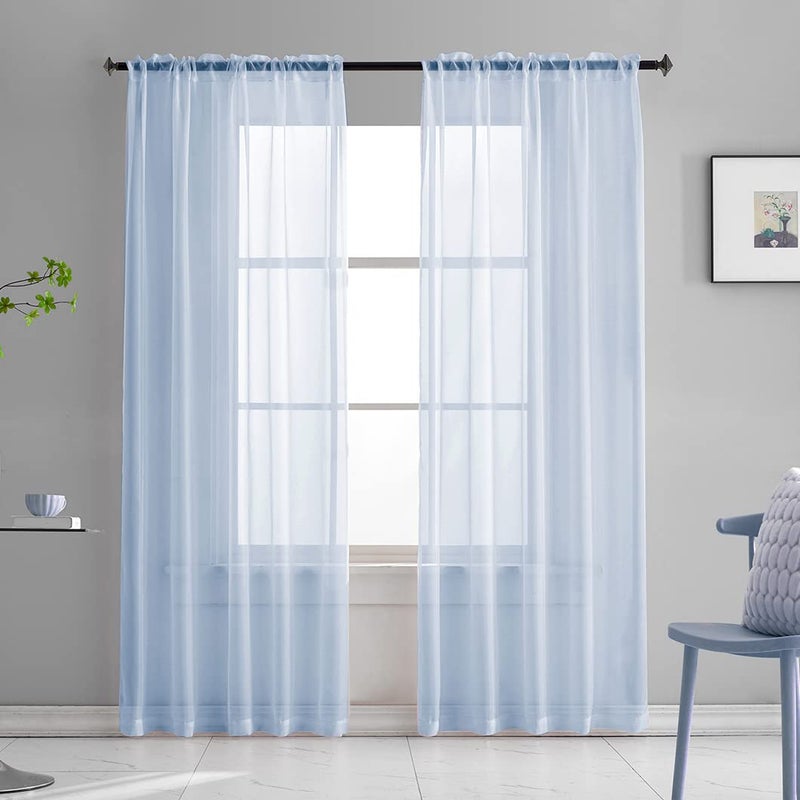Toava Deco Baby Blue Sheer Curtains 84 Inches Long For Bedroom Rod Pocket Sheer Voile Curtains Panels Light Filtering Blue Sheer Drapes For Windows/Living Room/Boys/Kids Room 52X84 2 Panels - Image 1