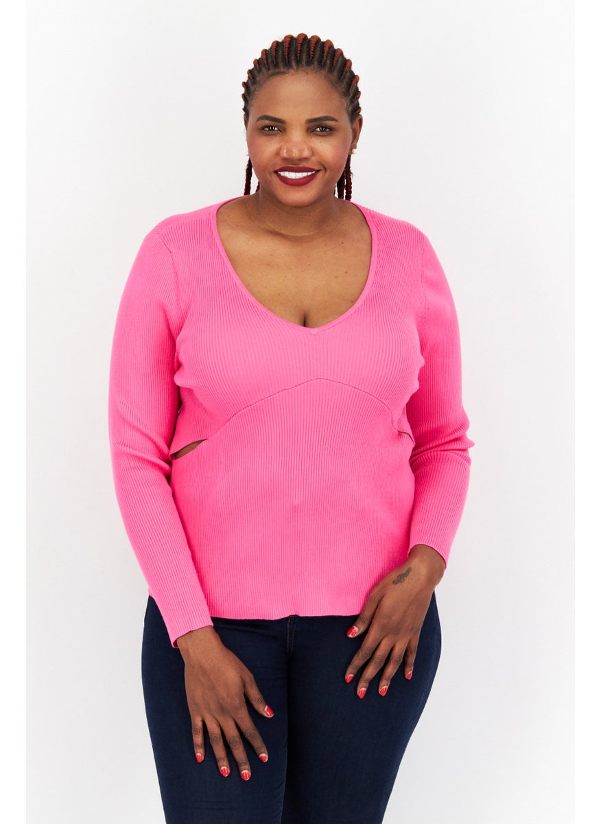 Women Plus Size V Neck Long Sleeve Textured Blouse, Pink - pzsku/ZCE3A63FA557E8AD7970EZ/45/_/1737642380/fd42a9ca-1c53-4cbf-9339-4626659a371c