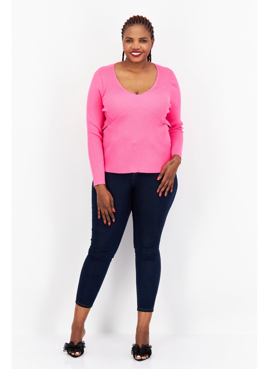 Women Plus Size V Neck Long Sleeve Textured Blouse, Pink - pzsku/ZCE3A63FA557E8AD7970EZ/45/_/1737642382/041b2f45-7d9b-48c8-b60a-5b4ee5f9cd7c