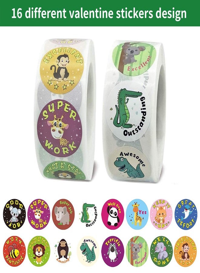 UOOEFUN 1000 Pieces Kids Stickers,Cute Animal Stickers for Kids School Classroom Home, 16 Designs (1" Diameter / 2 Rolls) - Image 2