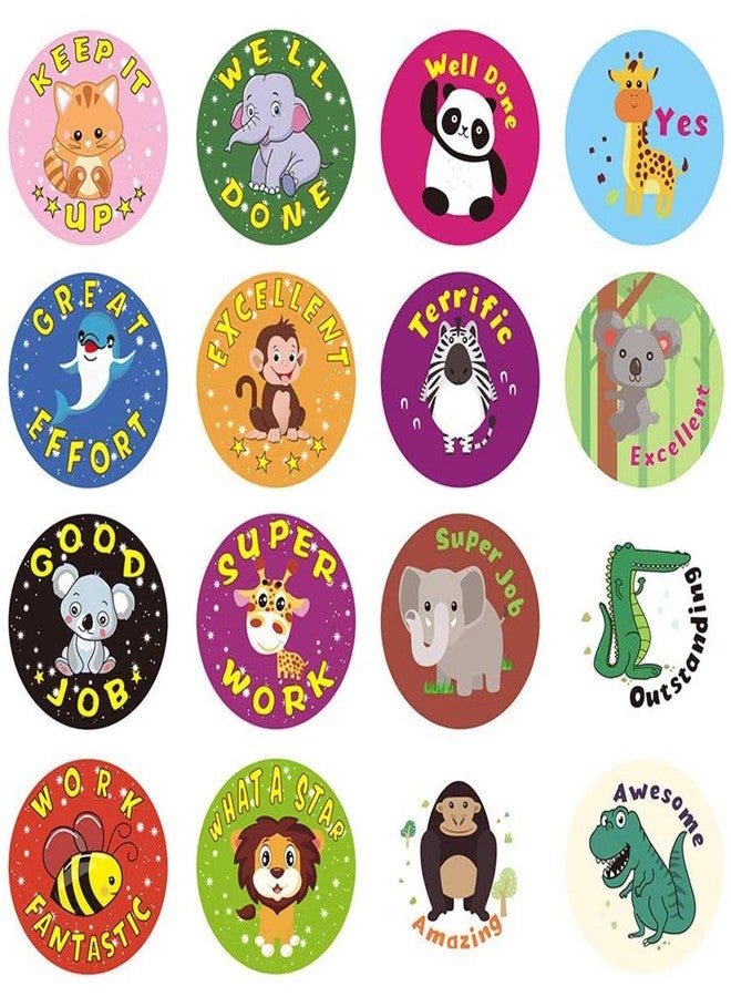 UOOEFUN 1000 Pieces Kids Stickers,Cute Animal Stickers for Kids School Classroom Home, 16 Designs (1" Diameter / 2 Rolls) - Image 1
